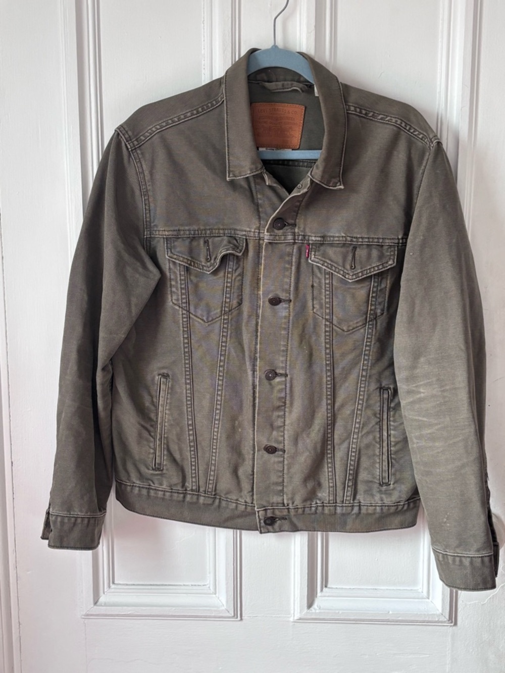 Men’s Levi’s The Trucker Denim Jacket Button Front Olive Green Size Large